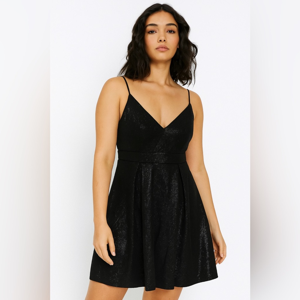 New Haute Monde Black Shimmer Sparkly Mini Dress - Size Medium